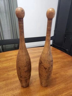 Par de alfileres de madera vintage de palos indios de madera - 19 3/4 "3 libras cada uno Foto 1 de 4