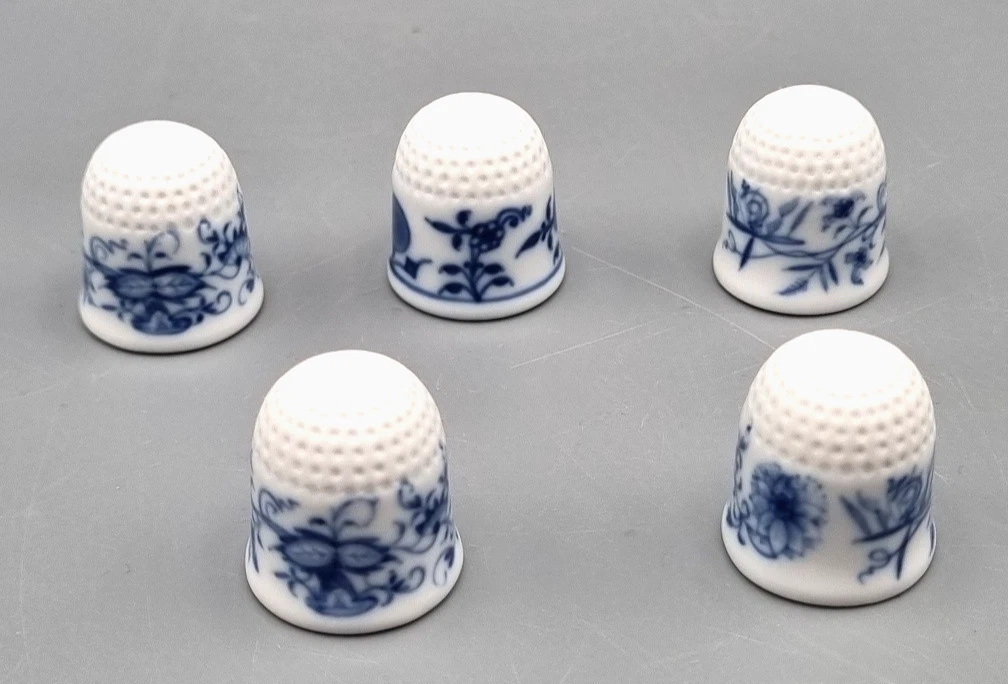 Porzellan-Fingerhüte Vintage – 3er Set In Blau, Mit Goldrand