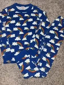 Hanna Andersson Girls Rainbow Clouds Sun Long John Pajamas Blue Sz 6-7 120 - Picture 1 of 3