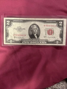 Error On Border Misaligned 1953 C Series Two Dollar Bill Red Seal - Picture 1 of 4
