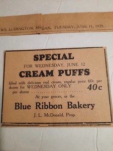 Blue Ribbon Bakery J.L. McDonal Prop. Ad Clipping Ludington, MI 1929 - Picture 1 of 1