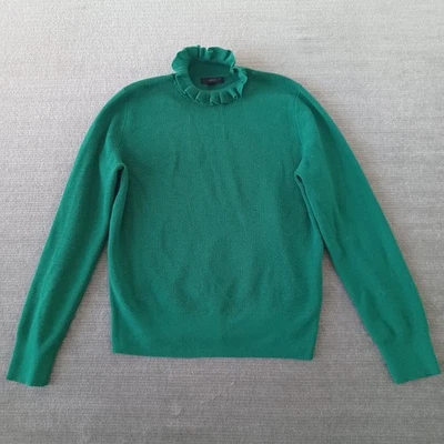 Suéter J.Crew Mujer M Volantes Cuello Alto Kelly Verde Acanalado Tejido Lana Merino Foto 1 de 4
