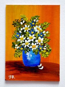 ACEO Art Card Original Miniature Painting: "White Bouquet" by Judith Rowe