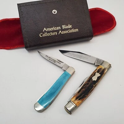 ABCA 1991 edición limitada Mini cuerno de ciervo BUCK 312 Trapper Blue Bone & Queen Cut con bolsa Foto 1 de 4