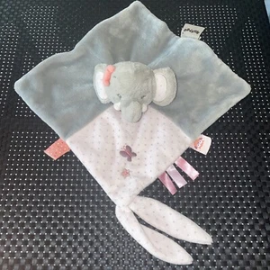 CA3 DOUDOU PLAT CARRÉ NATTOU ÉLÉPHANT ADÈLE ET VALENTIN GRIS ROSE PAPILLONS POIS - Picture 1 of 4