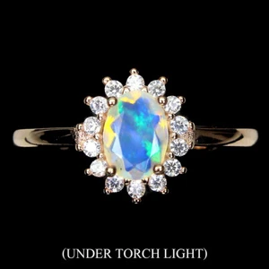 925 Sterling Silver Ring Oval Fire Opal 7x5mm Simulated Cz Gemstone Jewelry 8 - Picture 1 of 10