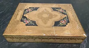 17x13" Large Italian Florentine Toleware Gold Gilt Wood Box Velvet Lining ITALY - Picture 1 of 13