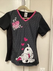 XS Disney Dalmatian Scrub Top Side Pockets V Neck Black Pink White Comfortable - Picture 1 of 3