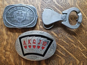3 Vintage Belt Buckles - Jack Daniels, Royal Flush, Bottle Opener - Picture 1 of 5
