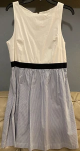 Loft Outlet White Blue Stripe Sleeveless Dress Size 10P - Picture 1 of 4