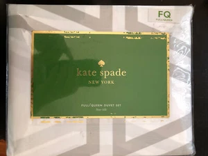 KATE SPADE BOW TILE Grey WHITE FULL / QUEEN DUVET COVER SET W / SHAMS FRU - Picture 1 of 7