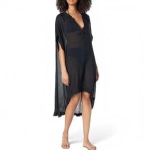 Billabong Black Sheer Dress High-Low Hem Womens Beach Swimsuit Cover Medium - Picture 1 of 11
