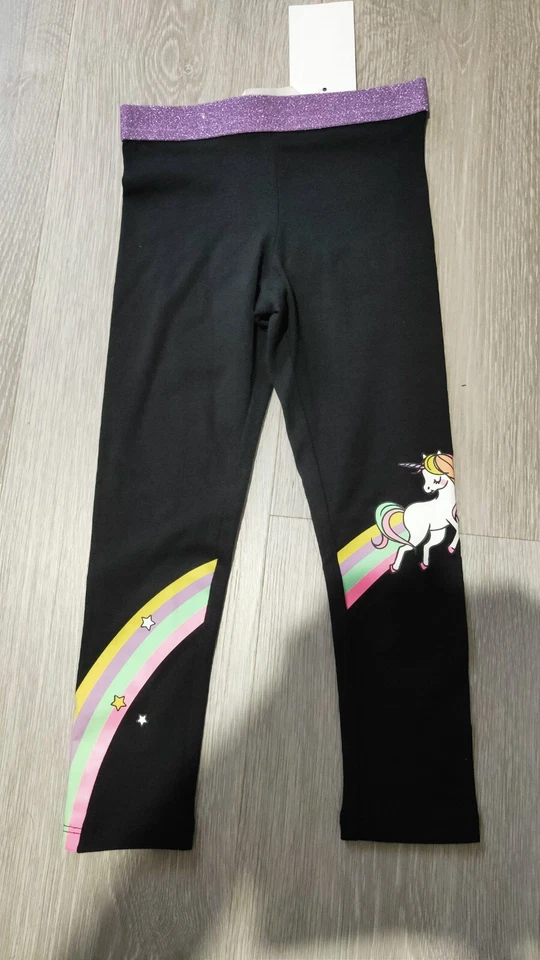 С ЯРЛЫКАМИ H & M Kids девочек брюки размер 2 лет черный единорог эластичной ткани леггинсы - Изображение 1 из 1