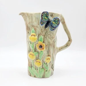 VTG ED RADFORD PITCHER ENGLAND "BUTTERFLY WARE" POTTERY 9” HAND PAINTED C1939 - Picture 1 of 15