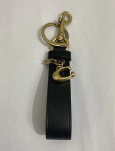 Coach Black Loop Leather Keychain Bag Charm Signature C - Picture 1 of 1