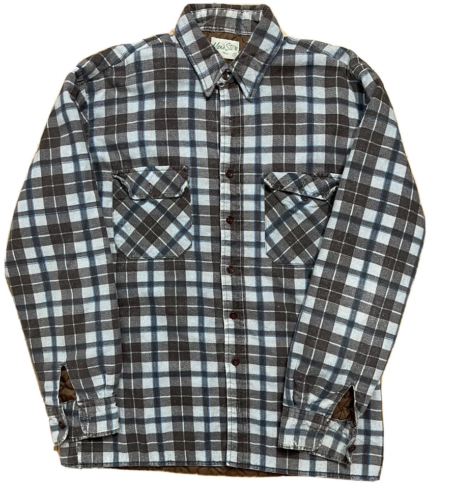 Vintage Sears The Mens Store Flannel Plaid Thermal Polyester Lined M TALL Shirt - Image 1 of 4