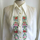 Vtg Hungarian BLOUSE Kalocsa Style Embroidered Sheer Voile Ethnic Peasant Top L