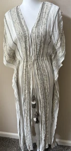Surf Gypsy Women's Kimono Duster Linen Woven Beads Tassel Ties Boho Hippie Small - Picture 1 of 8