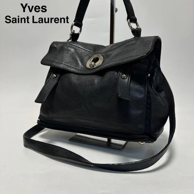 Yves Saint Laurent Muse 双皮革 2 路单肩包手提包黑色 19x25x12 NNCf34 — 第 1/4 张图片