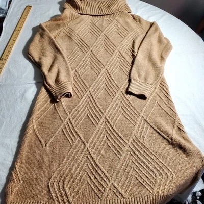 Banana Republic Womens Turtleneck Midi Sweater Dress Size M Camel Cable Knit - Image 1 of 4