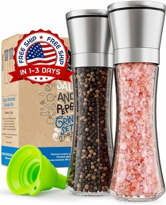 Juego de 2 molinillos de sal y pimienta de acero inoxidable - Cerámica ajustable Foto 1 de 4