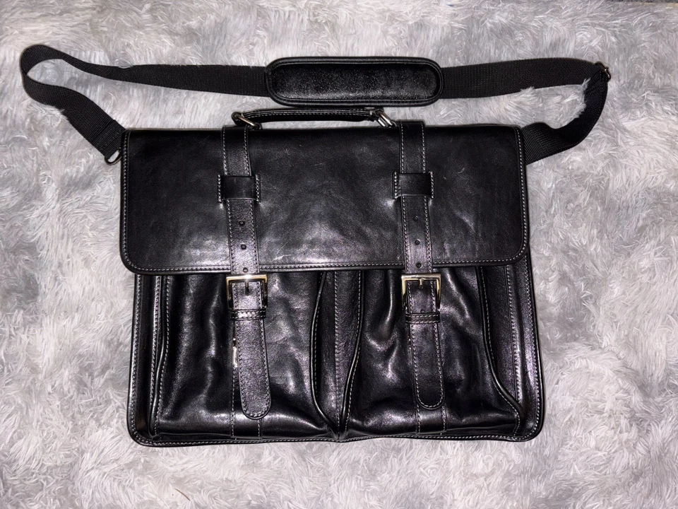 Bolso Mensajero Floto Firenze Cuero Negro Hebilla Correa Hecho en Italia Foto 1 de 4