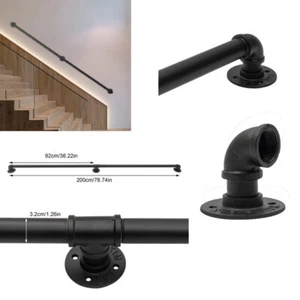 Stair Handrail 6.6FT Staircase Hand Rail Indoor Outdoor Railing 2 Handrail Pipes - Picture 1 of 24