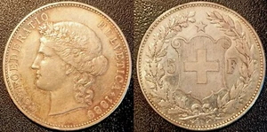 Switzerland - Helvetic Confederation - 5 Francs Silver 1889 B, BERN TTB ! KM#34 - Picture 1 of 2