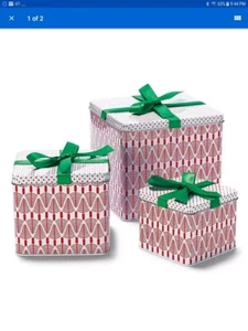 Avon Living Holly Dot Square Tins with Green Ribbon Set of 3 New in Box - Picture 1 of 7