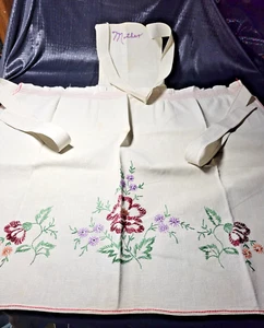 VTG LINEN APRON-MOTHER & FLOWERS HAND MADE AND HAND EMBROIDERED- - Picture 1 of 14