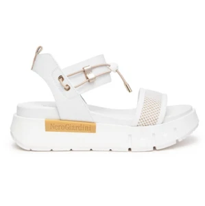 SANDALI NERO GIARDINI DONNA PELLE TESSUTO SUOLA PLATFORM ART. 410700 - Picture 1 of 5