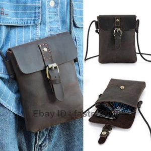 Hombres Real Loco Caballo Cuero Teléfono Mini Bolso de Hombro Informal Bolso Mensajero Retro - Imagen 1 de 12