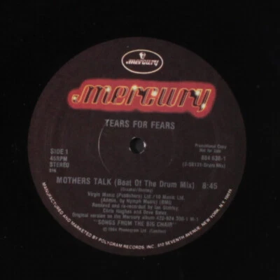 TEARS FOR FEARS: mothers talk MERCURY 12" Single 33 RPM - Image 1 of 2