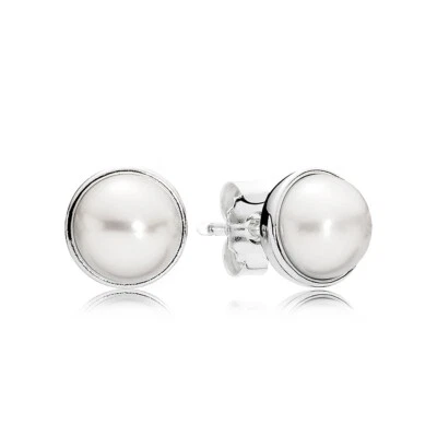 Genuine PANDORA White Pearl Stud Earrings, Elegant Beauty Silver #290727P w/ BOX - Image 1 of 4