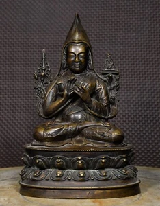 Antigua estatua de Buda Tsongkhapa de bronce templo budista tibetano antiguo de China de 8" - Imagen 1 de 9