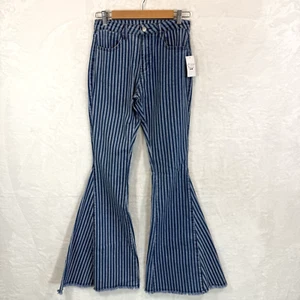 Wisteria Lane Jeans Ultra Flare Jeans Stripes Stretch Long Retro Medium - Picture 1 of 9