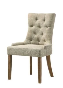 ACME Yotam Beige Fabric Tufted Back Cushion Salvaged Oak Finish 38"H Side Chair - Picture 1 of 5