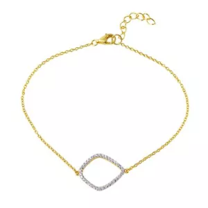 Argento Sterling Placcato Oro Giallo Bracciale W/ Cz Pietre Curvo Aquilone Forma - Foto 1 di 3