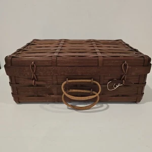 Vintage Japanese Handmade Split Bamboo Woven Suitcase Basket Brass Hinged Japan - Picture 1 of 13