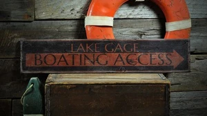 Custom  Lake House Boat Access Sign - Rustic Hand Made Vintage Wooden - Picture 1 of 2
