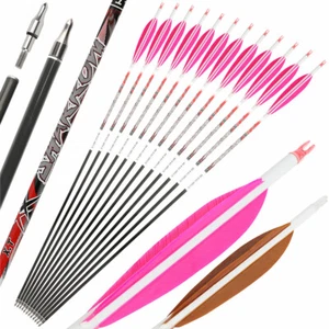 12X 32" Pure Carbon Arrow SP300-800 Feather Archery Recurve Bow Compoundbow Hunt - Picture 1 of 20