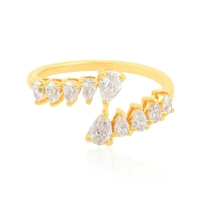 Pear Lab Grown CVD Diamond Bypass Ring 18k Yellow Gold Birthday Gift 0.90 Ct. - Image 1 of 4