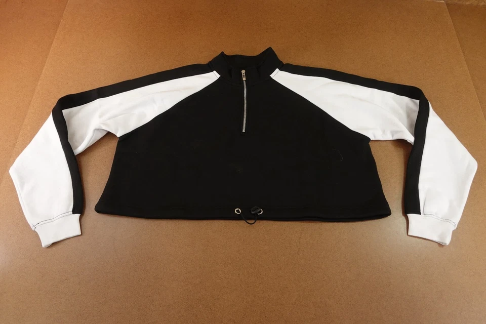 Sudadera corta pulóver Boohoo para mujer talla 8 negra blanca media cremallera nueva con etiquetas Foto 1 de 4