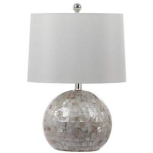 SAFAVIEH Shell Round Gourd Table Lamp 21" H with White Shade and Hardware White