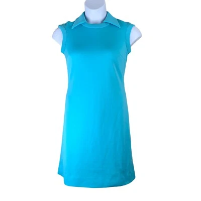 Vintage Dress Blue Collared Sheath Go Go Dress Size Small Medium Butte Knit - Image 1 of 4