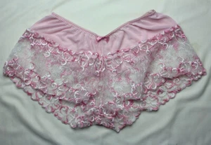 Lowrise Pink Mesh Panties with Lots of Lace - Size Large - Picture 1 of 4