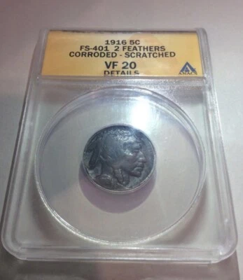 Rare Less Than 40 Exist- ANACS Certified Two Feathers Error 1916 Buffalo Nickel - Image 1 of 4