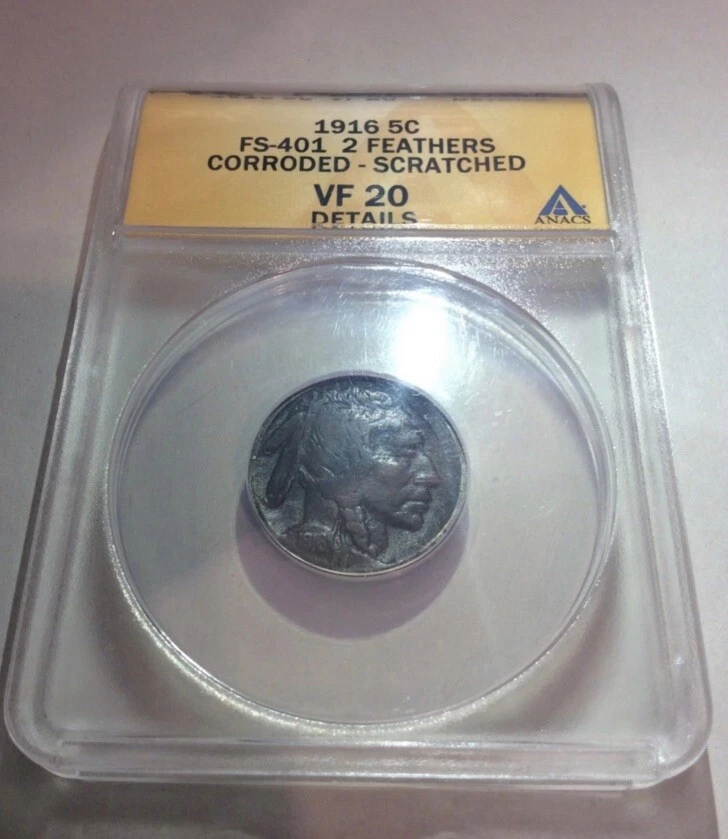 Rare Less Than 40 Exist- ANACS Certified Two Feathers Error 1916 Buffalo Nickel - Image 1 of 4