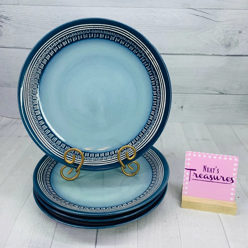 Juego de 4 platos de cena Better Homes And Gardens MEDALLÓN VERDE AZULADO azul blanco en relieve Foto 1 de 4