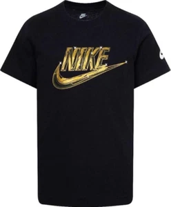 NIKE Little Boys Futura Metallic T-Shirt Black Size 6 Regular Crew Neck NWT - Picture 1 of 2